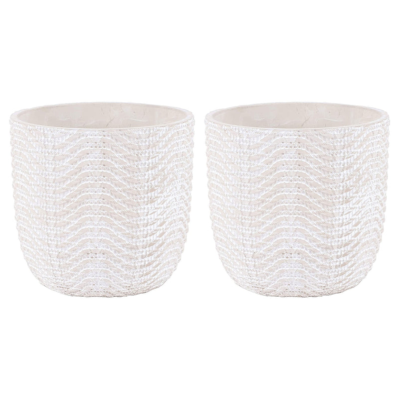Inspirella 6.5 Inch Ceramic Plant Pots with Drainage Holes, Ocean Waves (2 Pack)