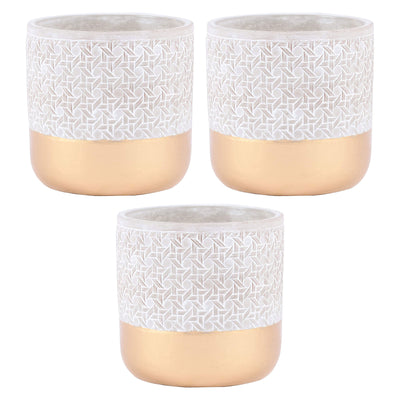 Inspirella 5.3 In Ceramic Round Geometric Plant Pots w/ Drainage Holes (3 Pack)
