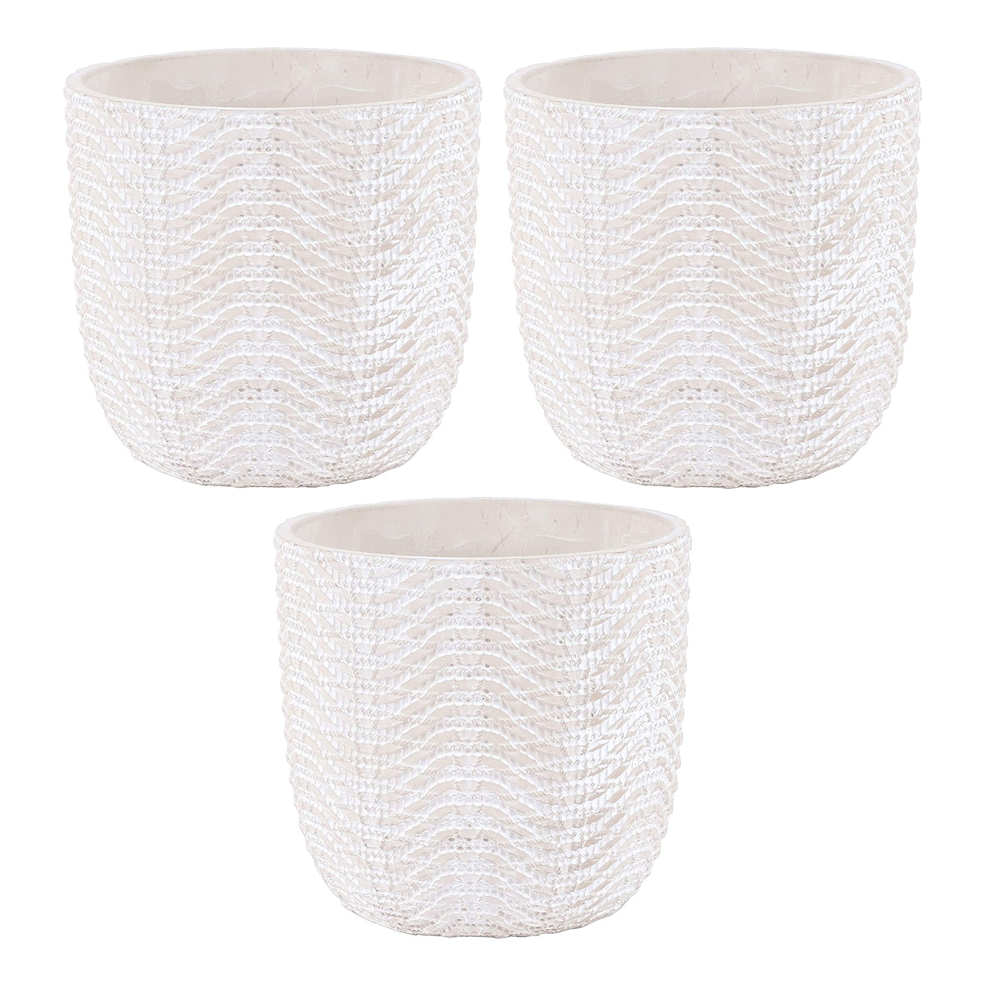 Inspirella 6.5 Inch Ceramic Plant Pots with Drainage Holes, Ocean Waves (3 Pack)