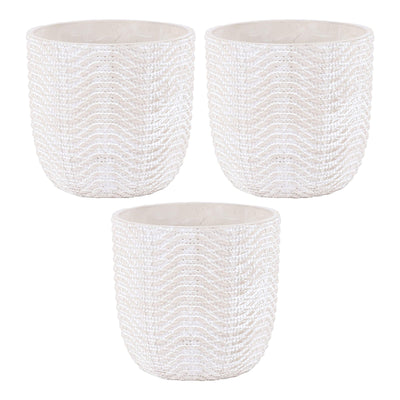 Inspirella 6.5 Inch Ceramic Plant Pots with Drainage Holes, Ocean Waves (3 Pack)