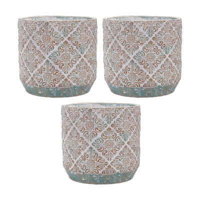 Inspirella 7.1 Inch Ceramic Round Colorful Plant Pots w/ Drainage Holes (3 Pack)