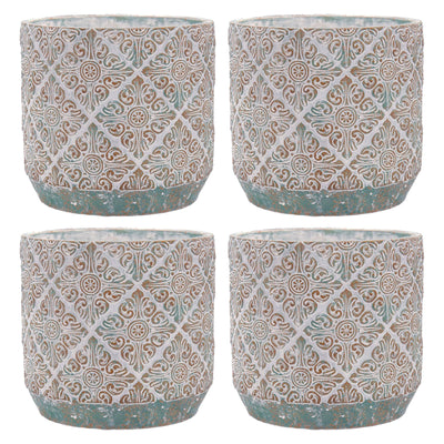 Inspirella 6.3 Inch Ceramic Round Colorful Plant Pots w/ Drainage Holes (4 Pack)
