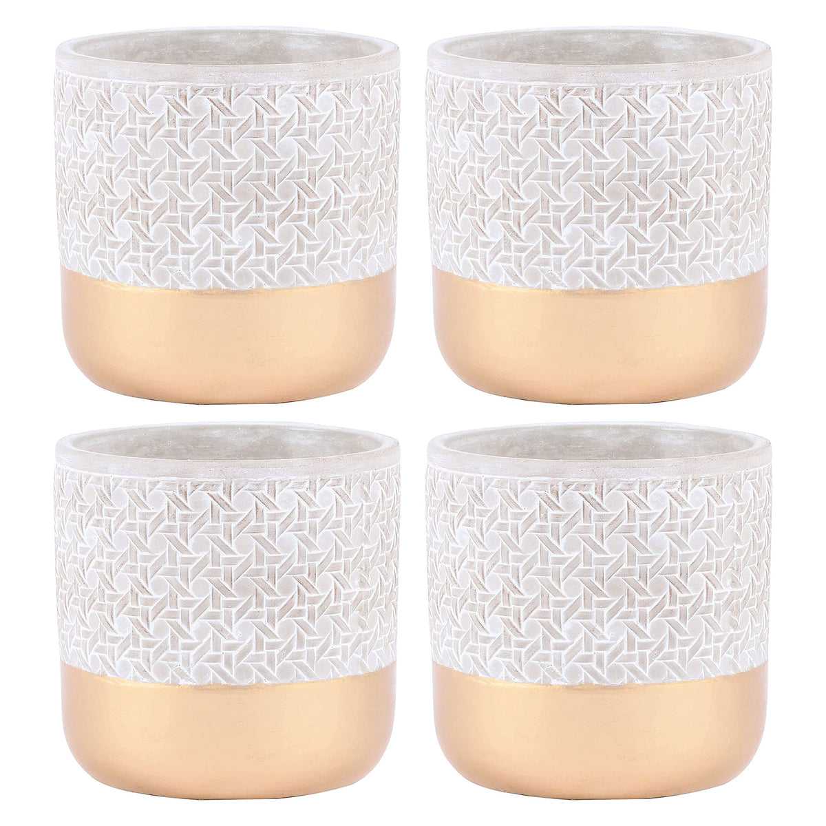 Inspirella 5.3 In Ceramic Round Geometric Plant Pots w/ Drainage Holes (4 Pack)