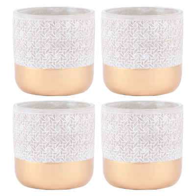 Inspirella 5.3 In Ceramic Round Geometric Plant Pots w/ Drainage Holes (4 Pack)