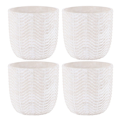 Inspirella 6.5 Inch Ceramic Plant Pots with Drainage Holes, Ocean Waves (4 Pack)