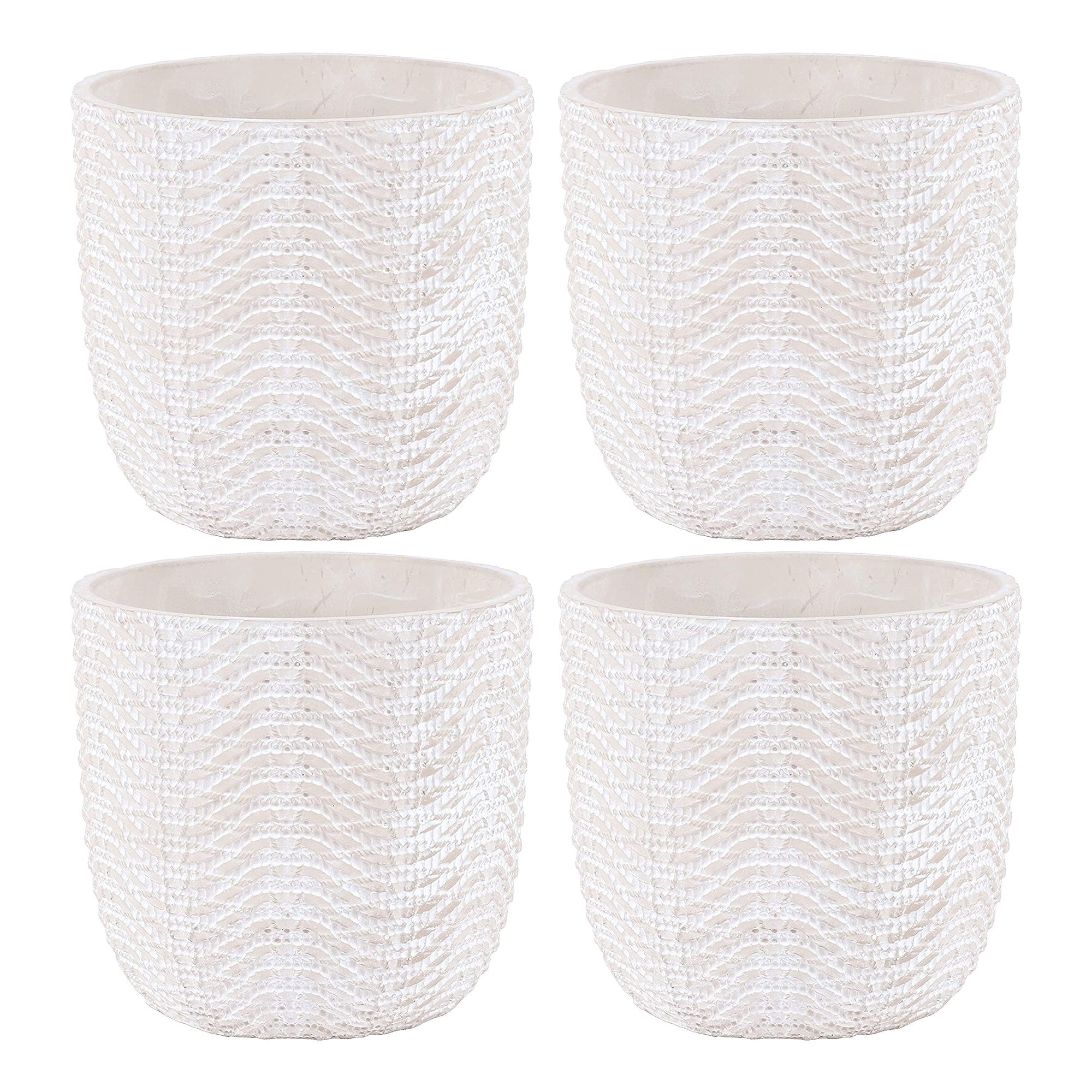 Inspirella 6.5 Inch Ceramic Plant Pots with Drainage Holes, Ocean Waves (4 Pack)