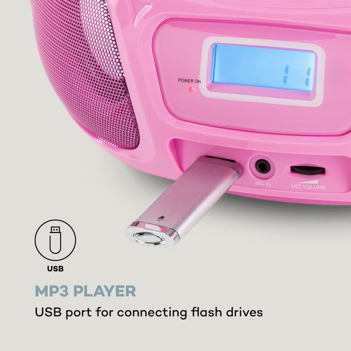 AUNA Portable CD Player Radio Karaoke Boombox Sound System w/ Microphone, Pink
