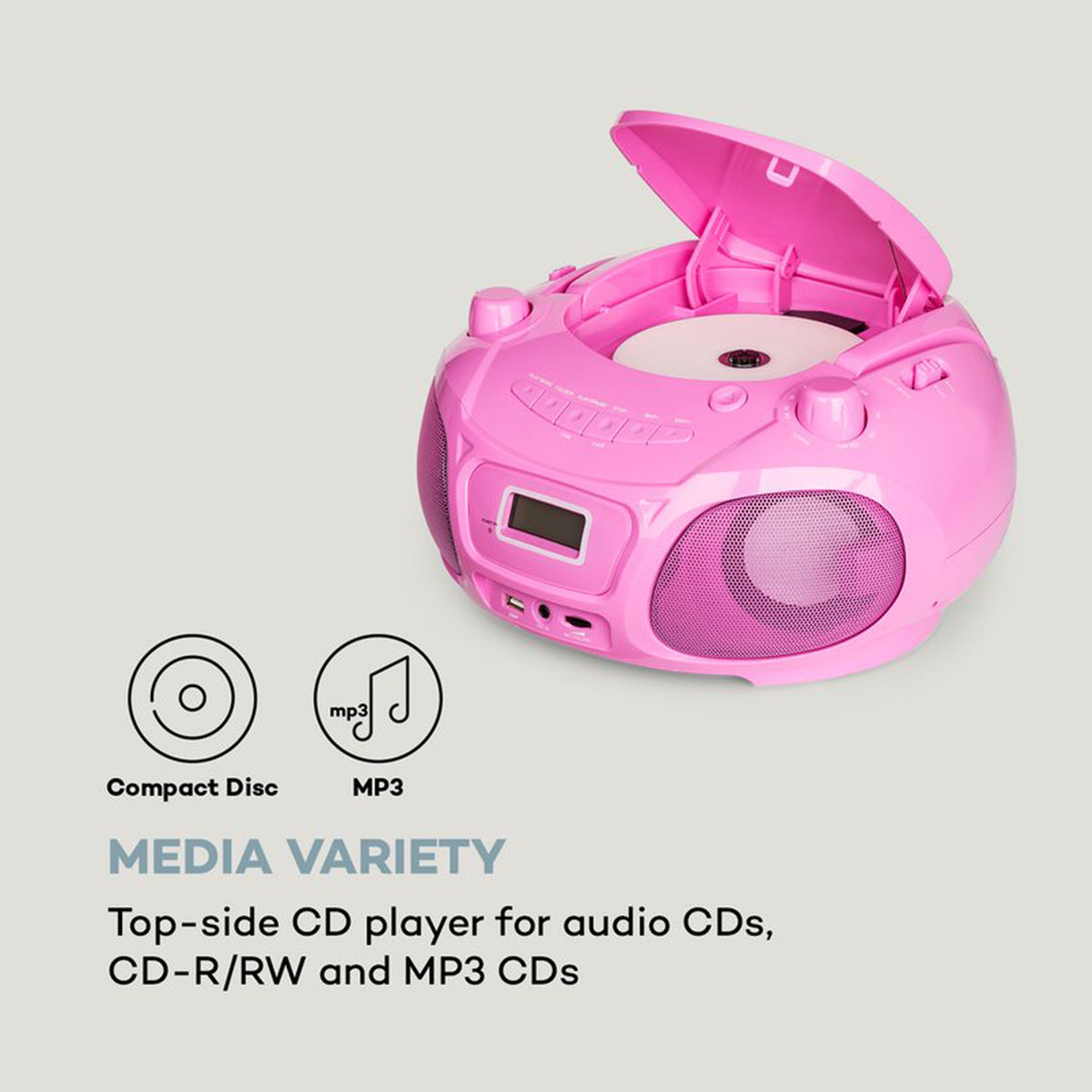 AUNA Portable CD Player Radio Karaoke Boombox Sound System w/ Microphone, Pink