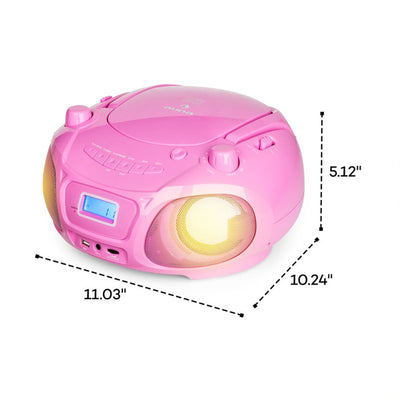 AUNA Portable CD Player Radio Karaoke Boombox Sound System w/ Microphone, Pink