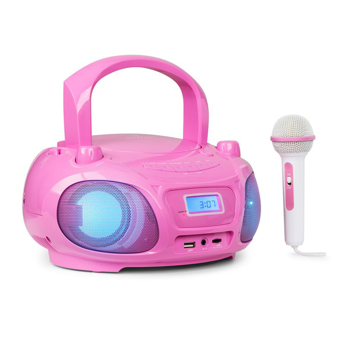 AUNA Portable CD Player Radio Karaoke Boombox Sound System w/ Microphone, Pink