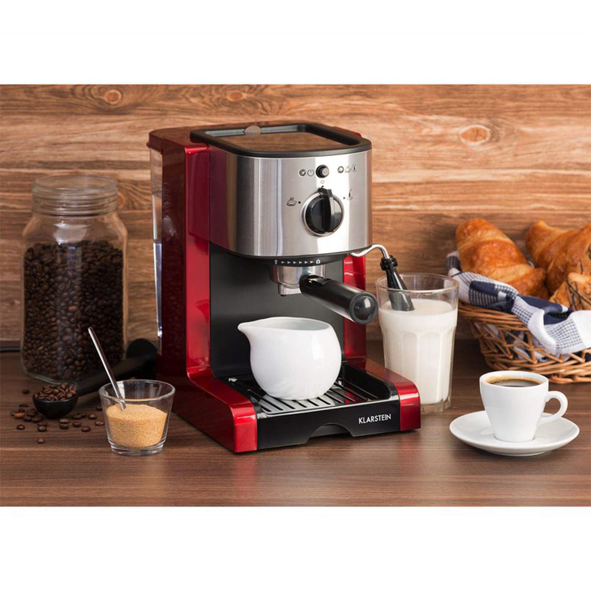 KLARSTEIN Passionata 6 Cup Espresso, Cappuccino and Steam Frother Machine (Used)