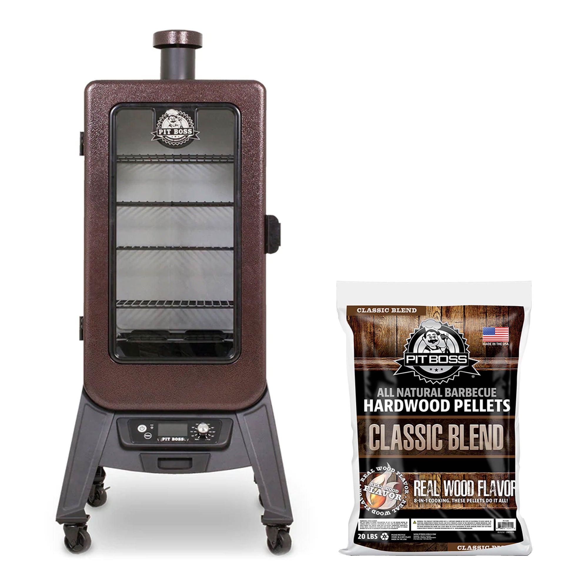 Pit Boss Copperhead 3-Series Wood Smoker & 20lb Classic Blend Hardwood Pellets