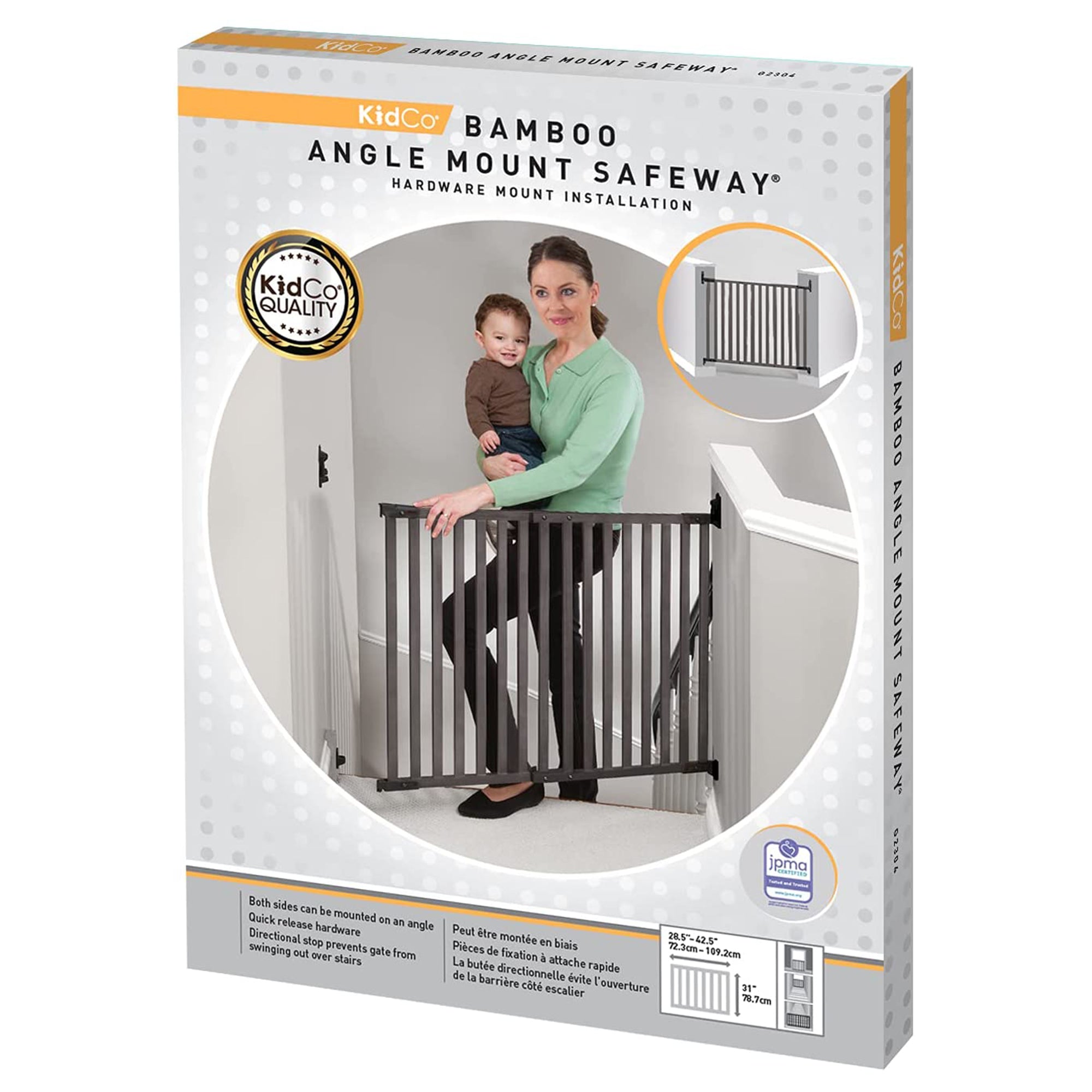 KidCo Angle Mount Stair Top Quick Release Bamboo Baby Pet Gate, Gray (For Parts) - VMInnovations