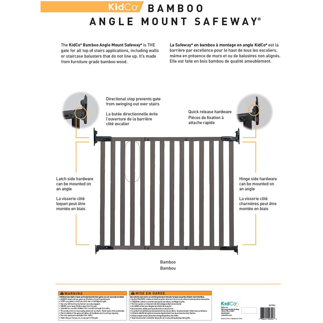 Angle Mount Safeway Stair Top Quick Release Bamboo Baby Pet Gate, Gray (Used)