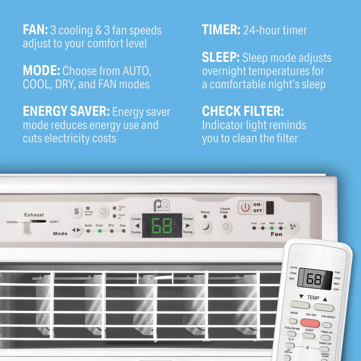 Perfect Aire 10,000 BTU Slider Air Conditioner w/ Remote, 450 Square Feet (Used)