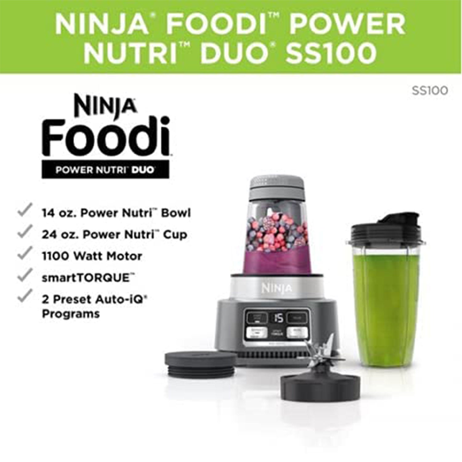 Ninja Foodi SS100 Smothie Bowl Maker w/ Ninja 101 Recipe Blended Drink Handbook