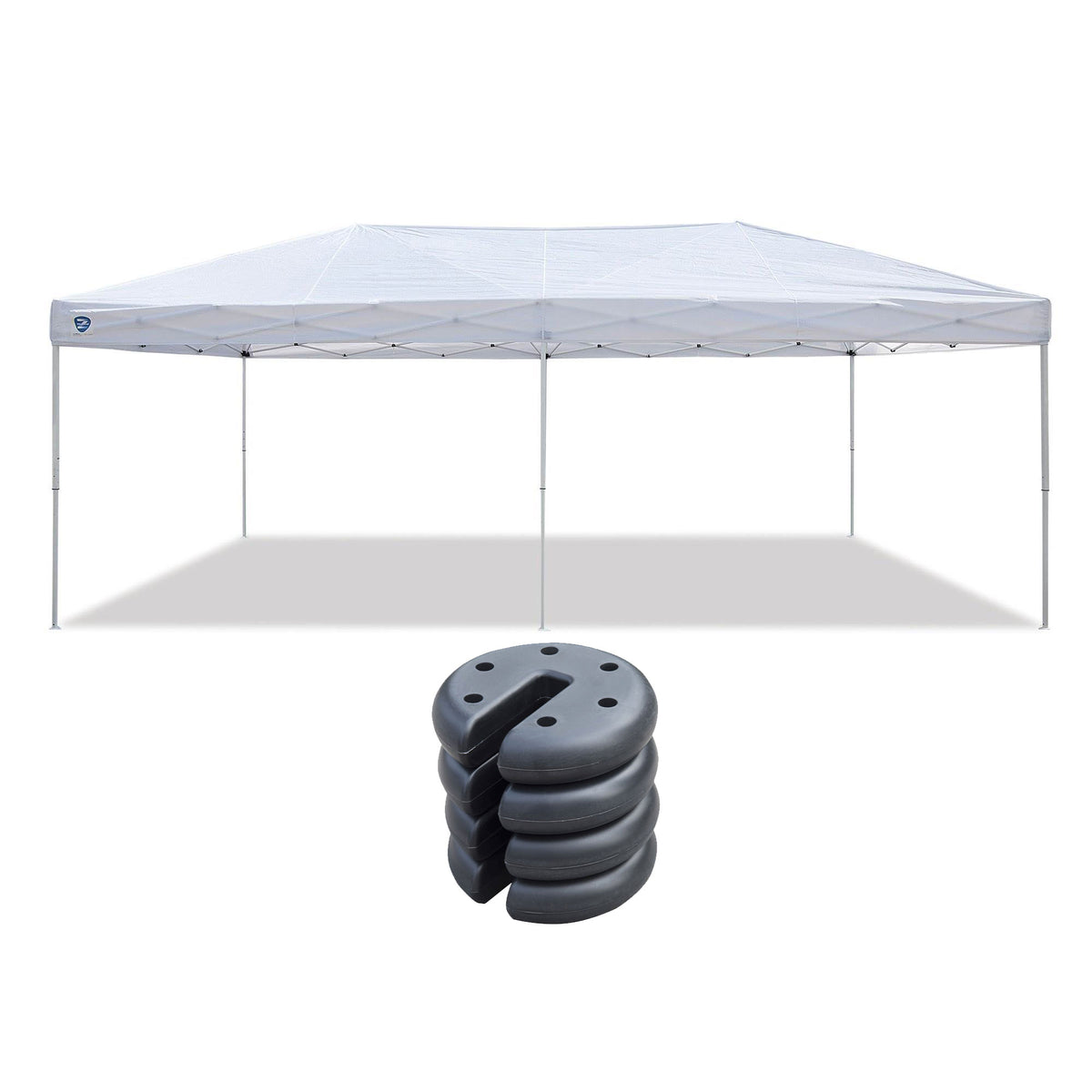 Z-Shade 20 x 10 Ft Push Button Instant Canopy, White & 5 Pound Weights, Set of 4