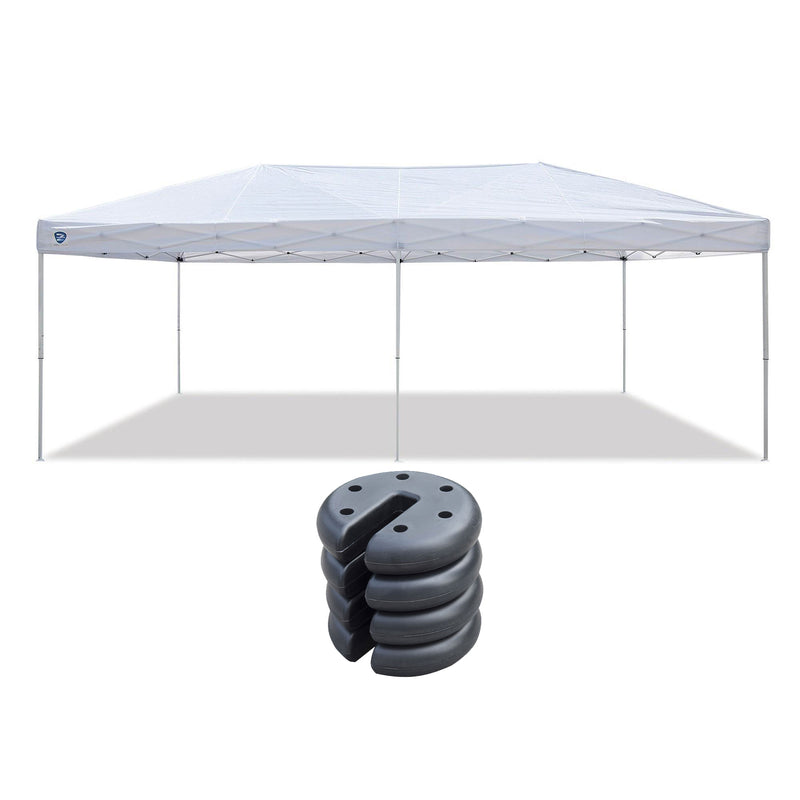 Z-Shade 20 x 10 Ft Push Button Instant Canopy, White & 5 Pound Weights, Set of 4