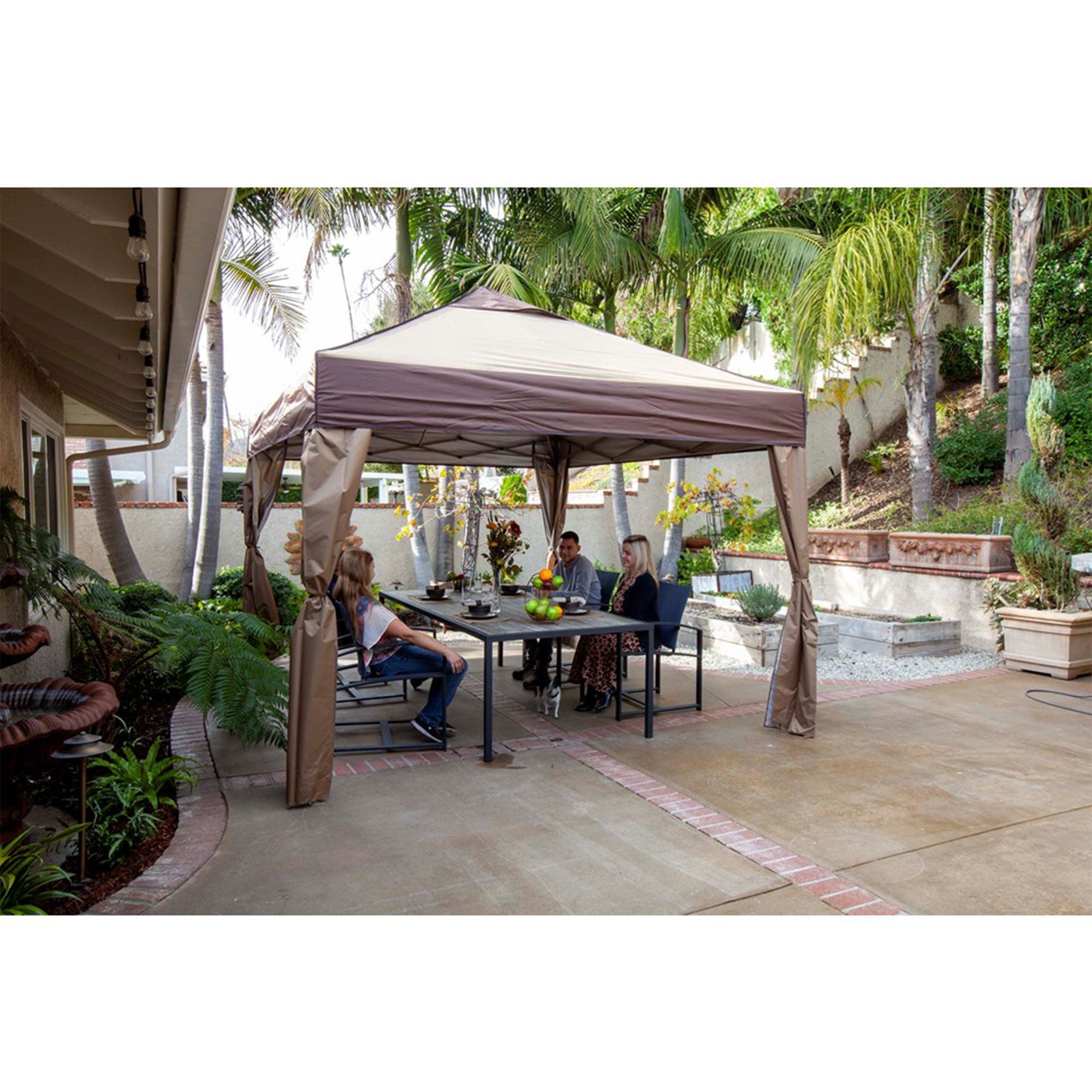 Z-Shade 10 x 10 Ft Portable Canopy w/ Skirts, Tan & 5 Lb Leg Weights, Set of 4