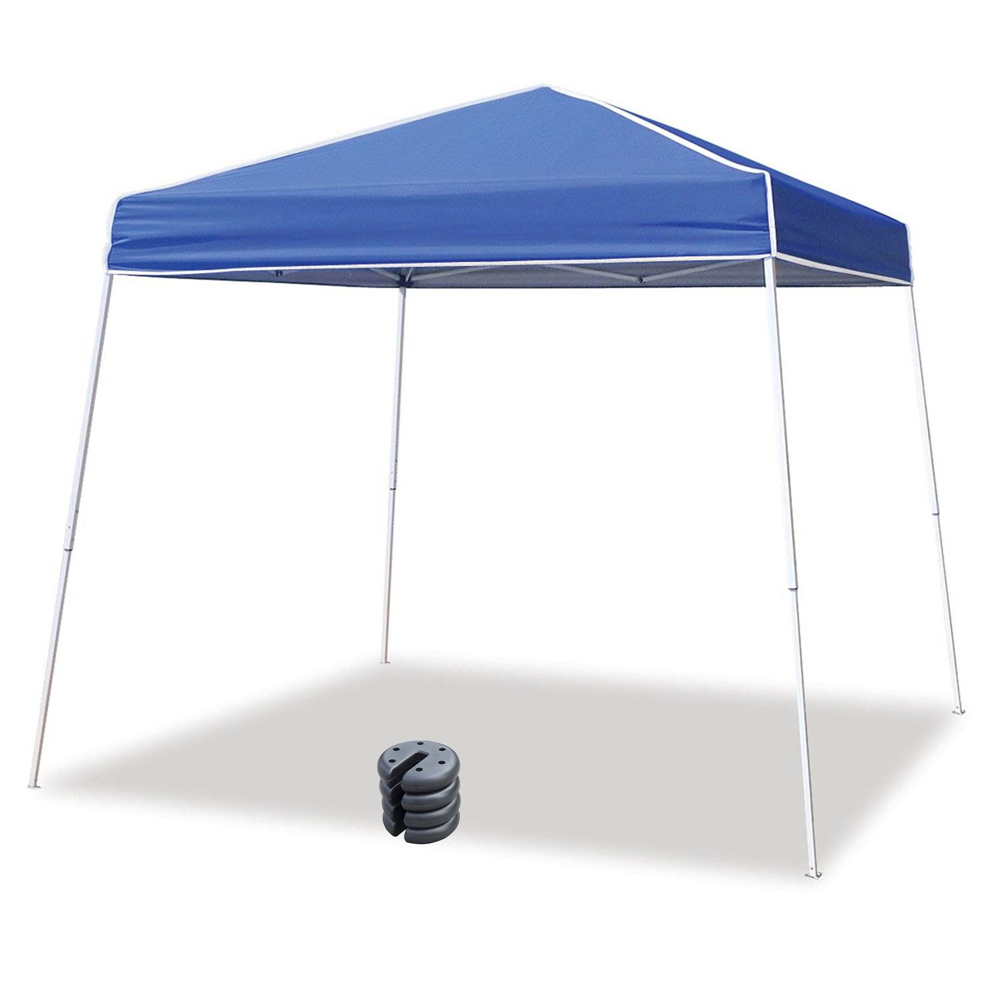Z-Shade Push Button Angled Leg Tent with a 4 Pack of 5 Pound Leg Weights, Blue