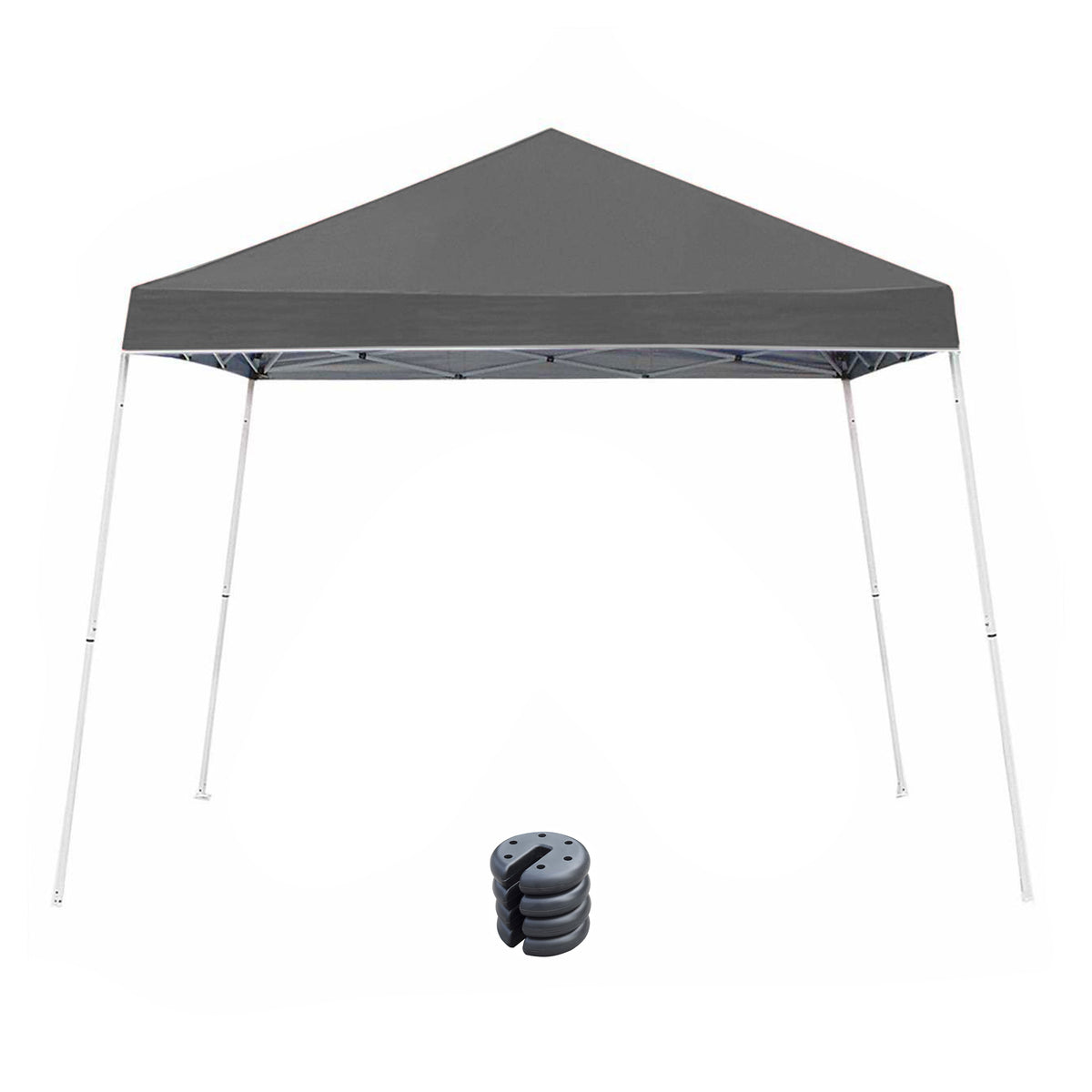 Z-Shade Push Button Angled Leg Tent with a 4 Pack of 5 Pound Leg Weights, Gray