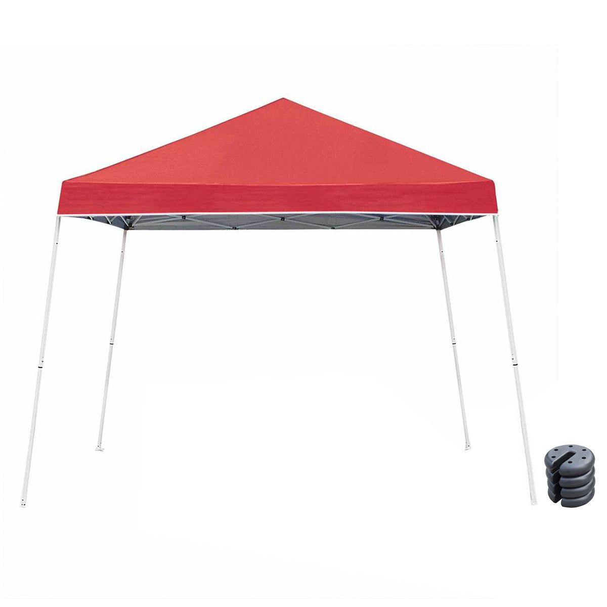 Z-Shade Push Button Angled Leg Tent with a 4 Pack of 5 Pound Leg Weights, Red