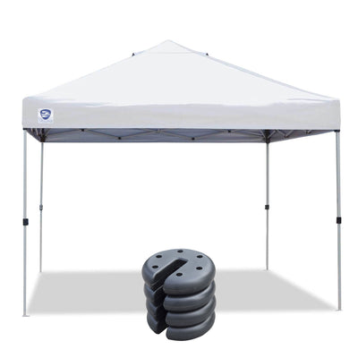 Z-Shade Push Button Straight Leg Tent w/ a 4 Pack of 5 Pound Leg Weights, White