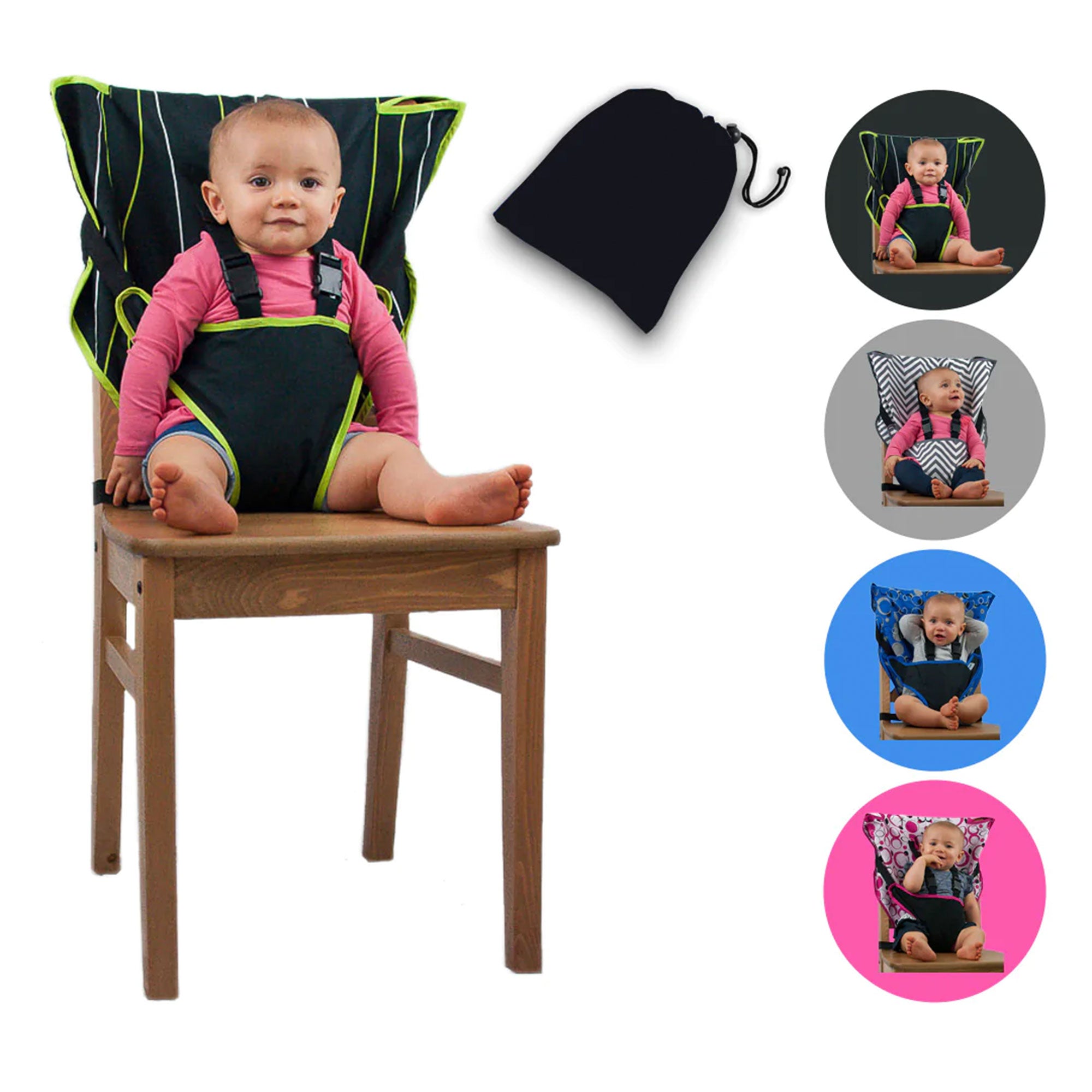 CozyBaby Portable Washable Travel Cloth Easy Seat High Chair, Black / Green - VMInnovations