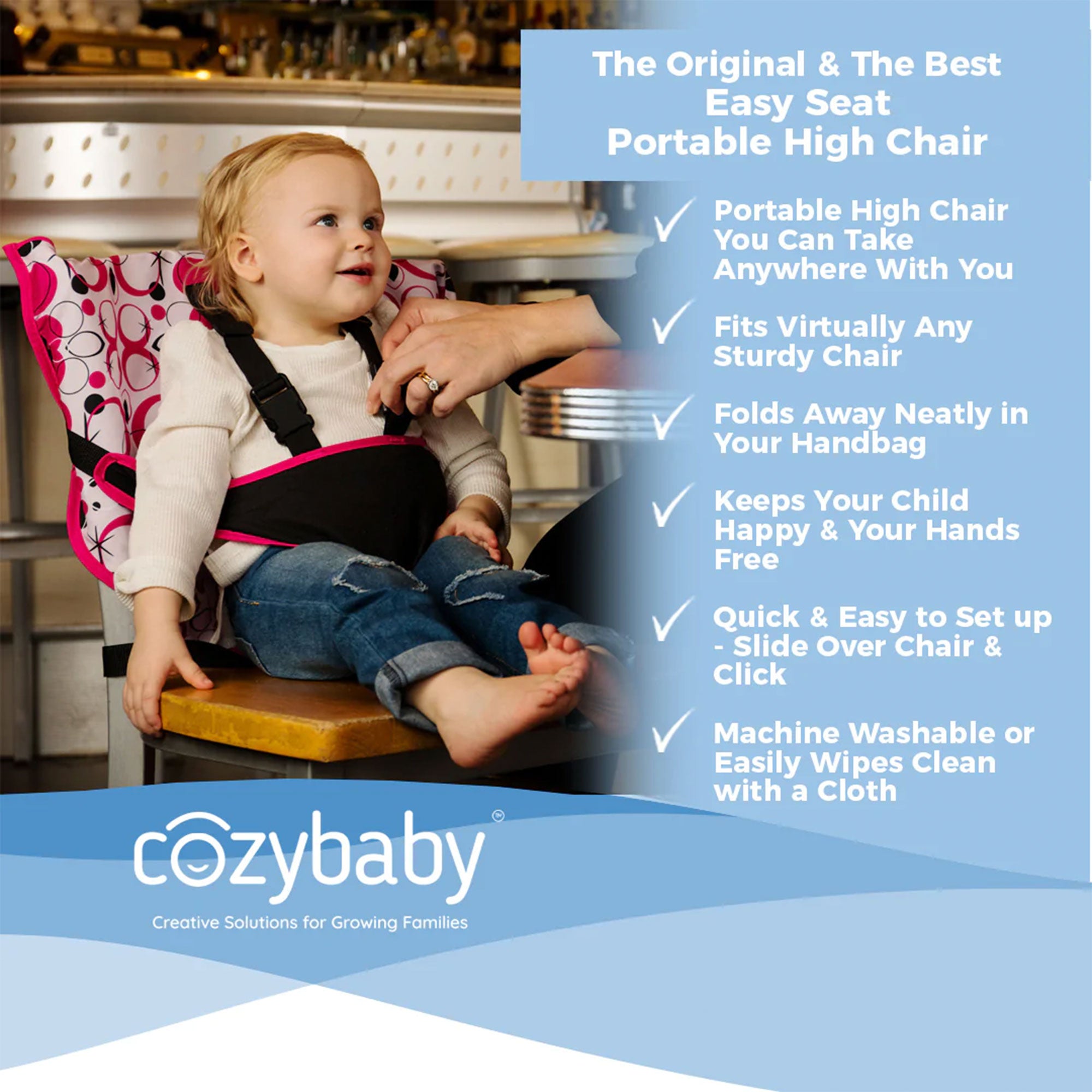 CozyBaby Portable Washable Travel Cloth Easy Seat High Chair, Gray Polka Dot - VMInnovations