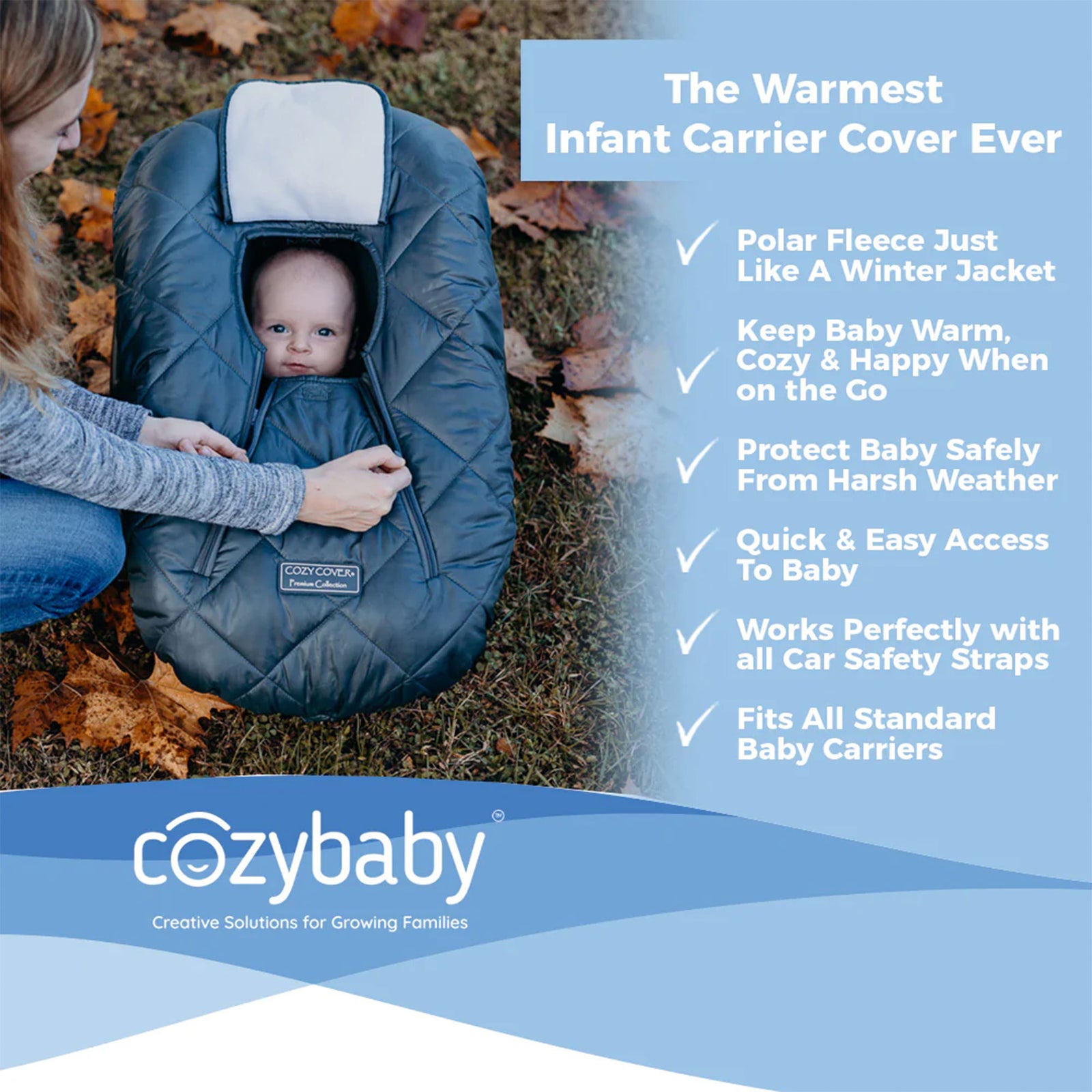 CozyBaby Premium Infant Car Seat Cover w/ Dual Zippers & Elastic Edge, Charcoal - VMInnovations