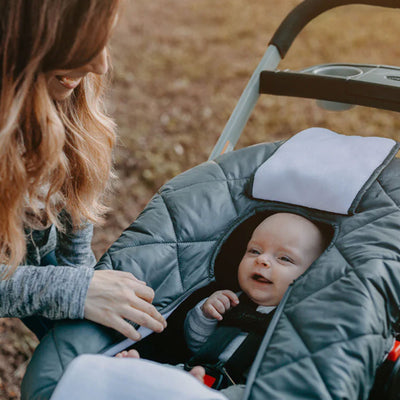 CozyBaby Infant Car Seat Cover w/ Dual Zippers & Elastic Edge, Charcoal (Used) - VMInnovations