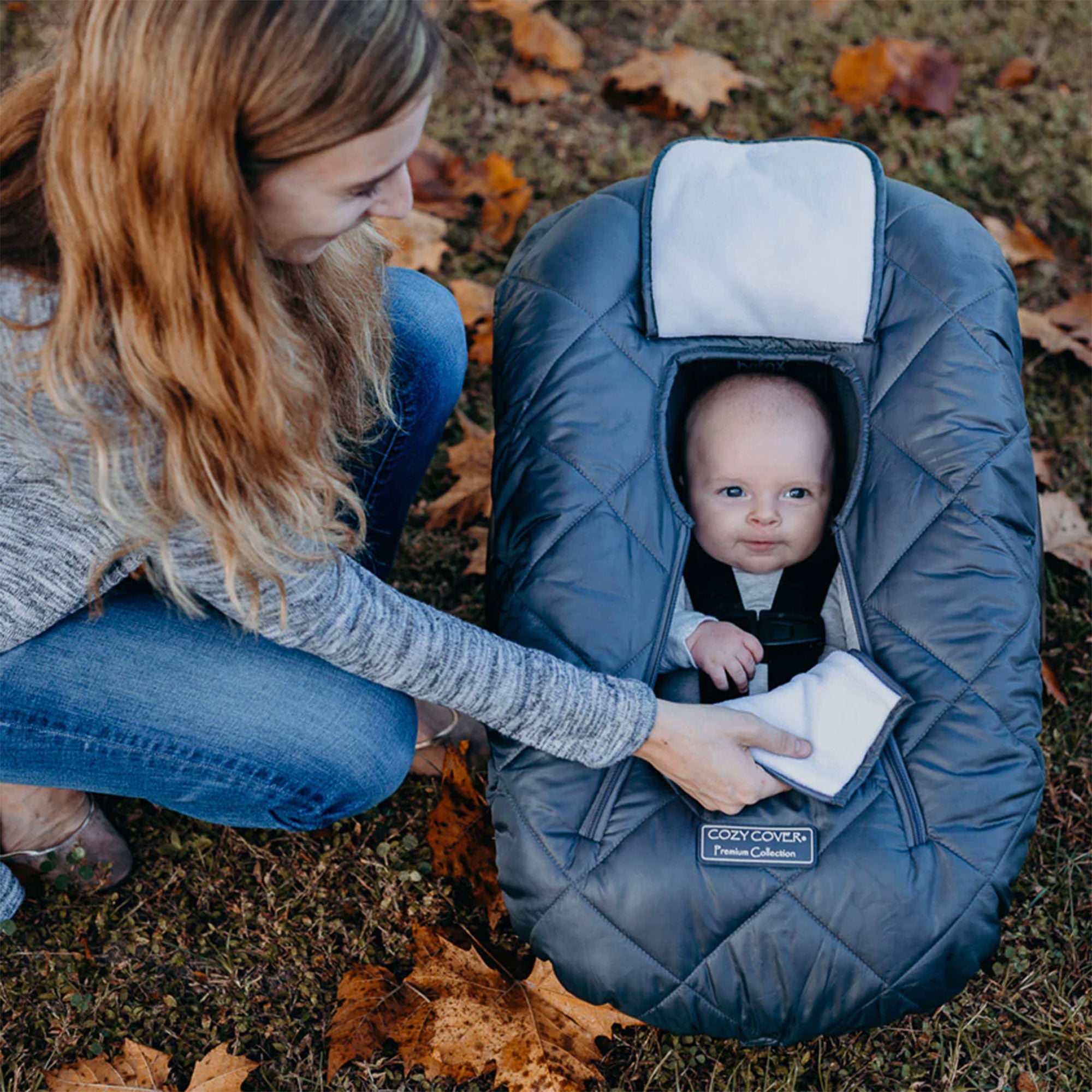 CozyBaby Infant Car Seat Cover w/ Dual Zippers & Elastic Edge, Charcoal (Used) - VMInnovations