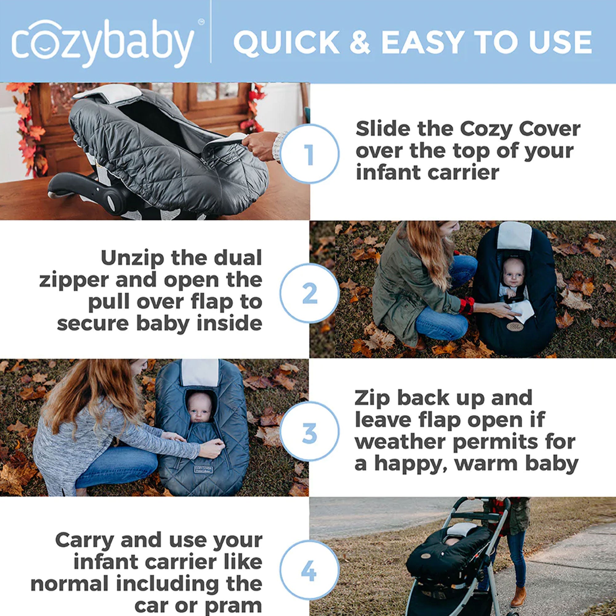 CozyBaby Premium Infant Car Seat Cover with Dual Zippers & Elastic Edge, Pink - VMInnovations