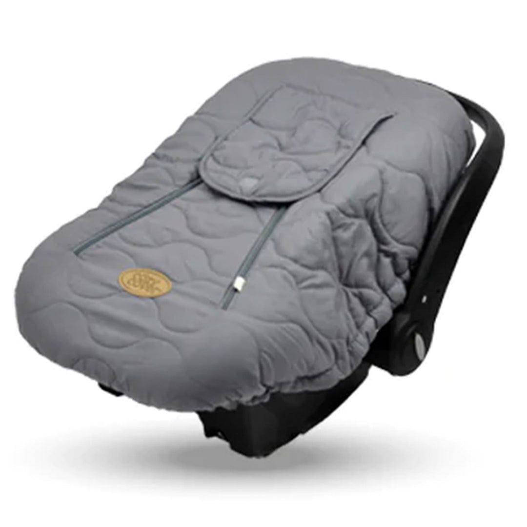 CozyBaby Quilted Infant Car Seat Cover with Dual Zippers and Elastic Edge, Gray