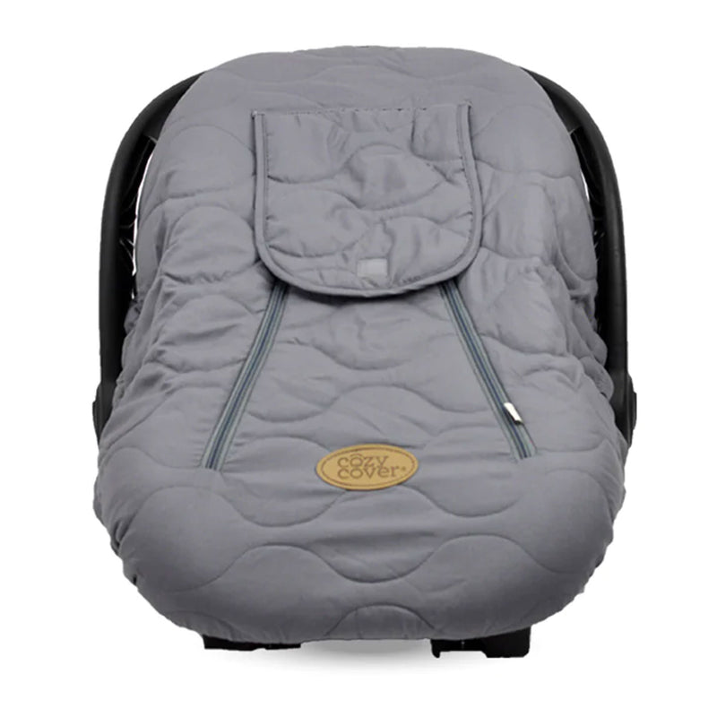 CozyBaby Quilted Infant Car Seat Cover with Dual Zippers and Elastic Edge, Gray