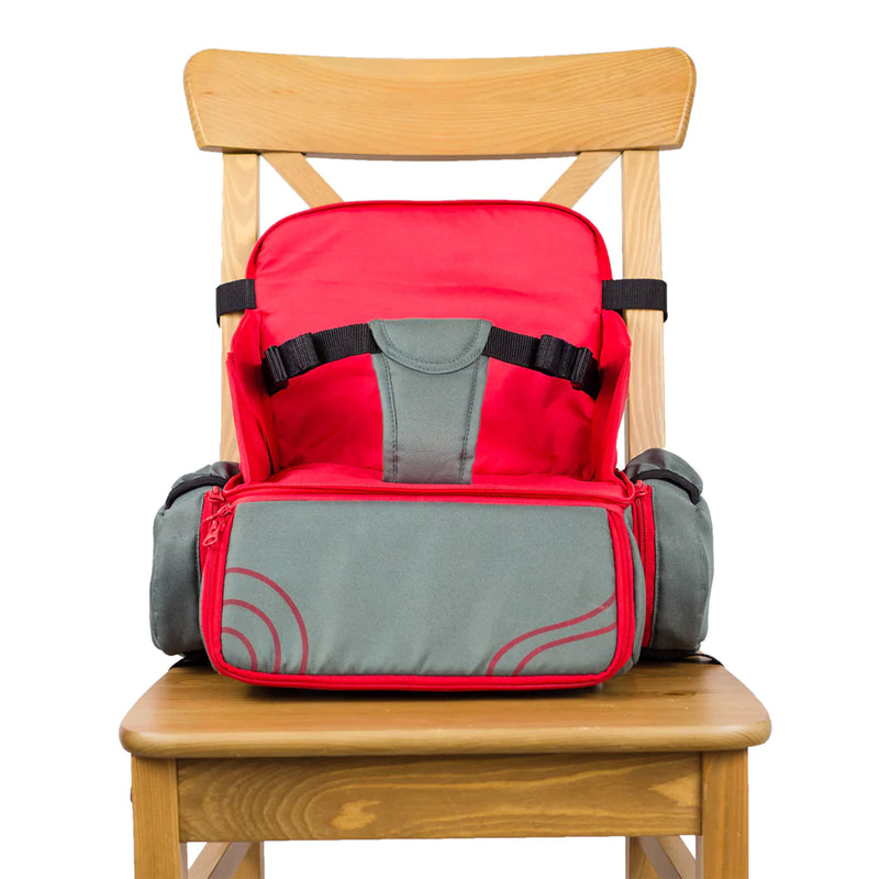 Cozy Cover 3 in 1 Portable Baby Booster Seat Diaper Backpack Bag, Red & Gray