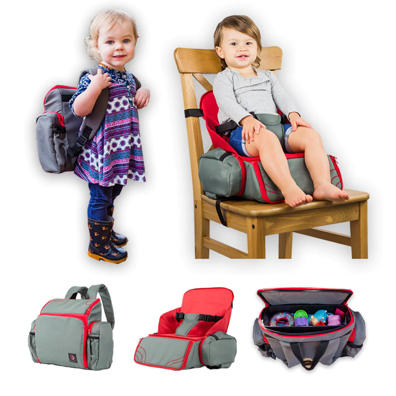 Cozy Cover 3 in 1 Portable Baby Booster Seat Backpack Bag, Red & Gray (Used)