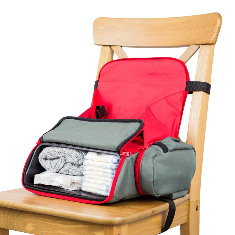 Cozy Cover 3 in 1 Portable Baby Booster Seat Diaper Backpack Bag, Red & Gray