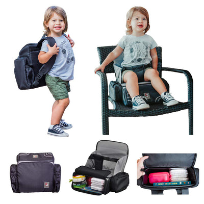 Cozy Cover 3 in 1 Portable Baby Booster Seat Diaper Backpack Bag, Black & Gray - VMInnovations
