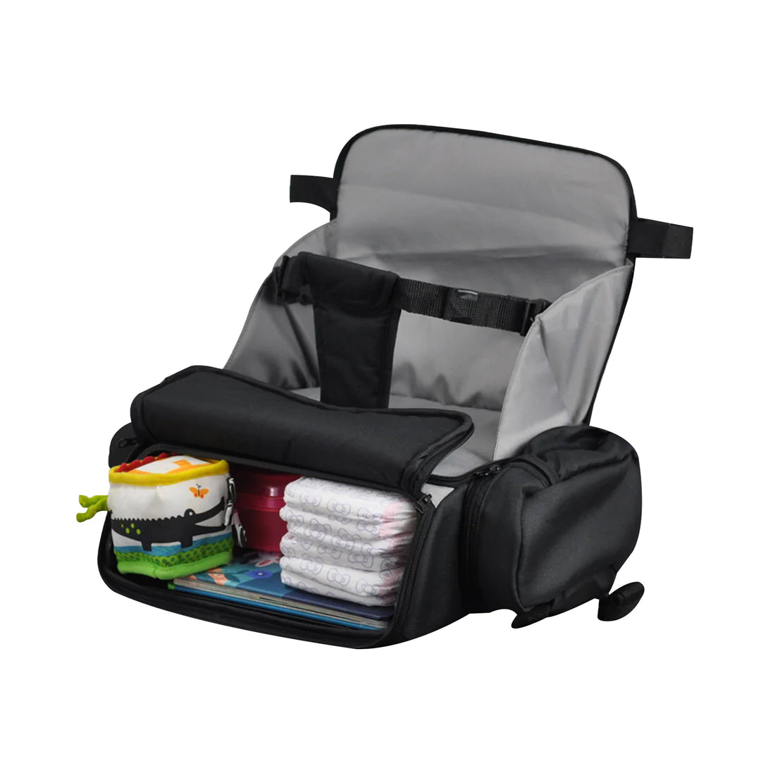 Cozy Cover 3 in 1 Portable Baby Booster Seat Diaper Backpack Bag, Black & Gray