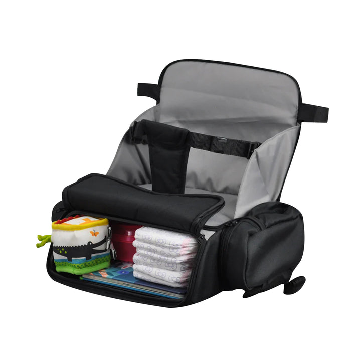 Cozy Cover 3 in 1 Portable Baby Booster Seat Diaper Backpack Bag, Black & Gray