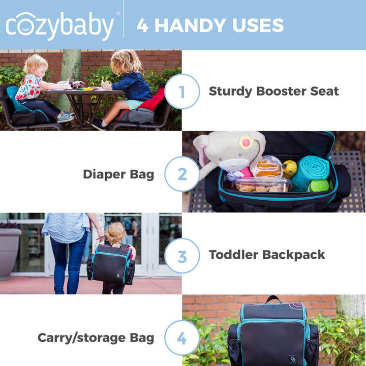 Cozy Cover 3 in 1 Portable Baby Booster Seat Diaper Backpack Bag, Black & Gray