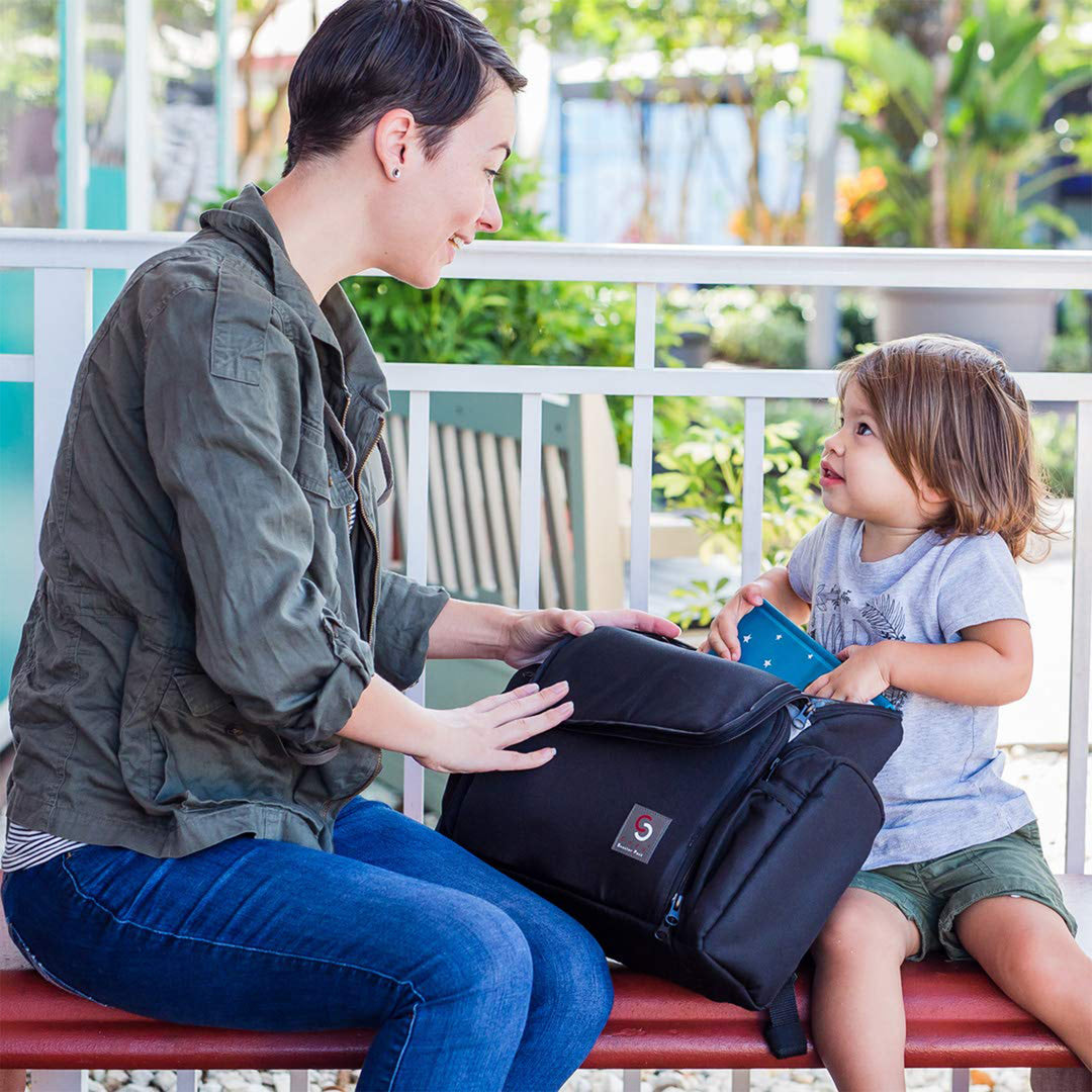 Cozy Cover 3 in 1 Portable Baby Booster Seat Diaper Backpack Bag, Black & Gray