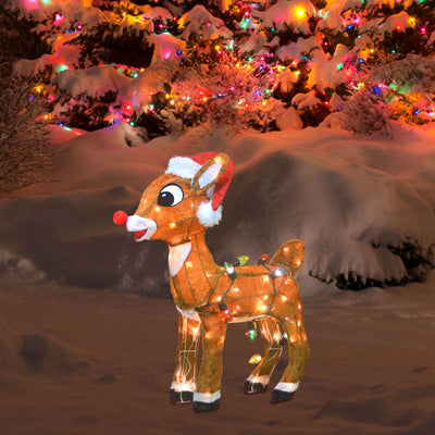 ProductWorks 24 In Rudolph & 32 In Bumble Snowman and Holiday Tree Pre Lit Decor