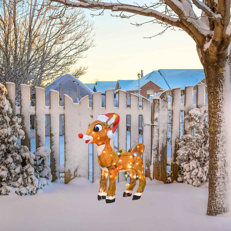 24 Inch Rudolph with Santa Hat 3D Pre Lit Holiday Yard Decoration (Open Box)