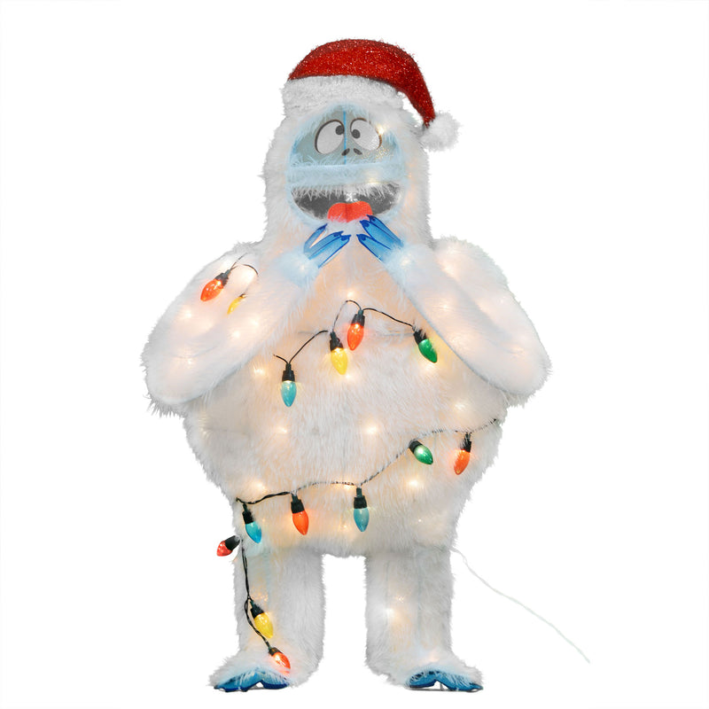 32 Inch Bumble Snowman with Santa Hat Pre Lit Outdoor Holiday Decor (Used)