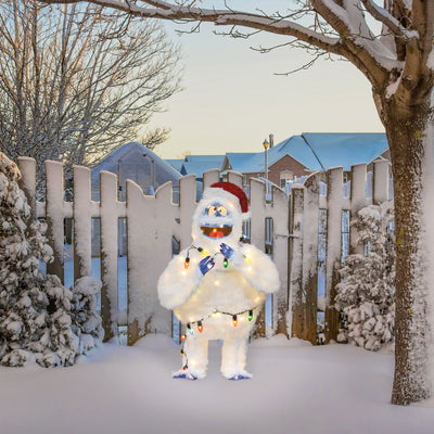 32 Inch Bumble Snowman with Santa Hat Pre Lit Outdoor Holiday Decor (Used)