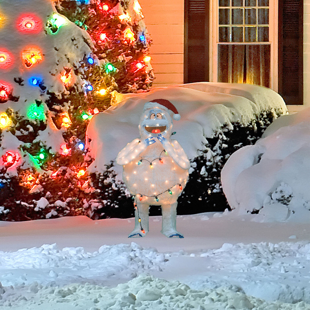 32 Inch Bumble Snowman with Santa Hat Pre Lit Outdoor Holiday Decor (Used) - VMInnovations