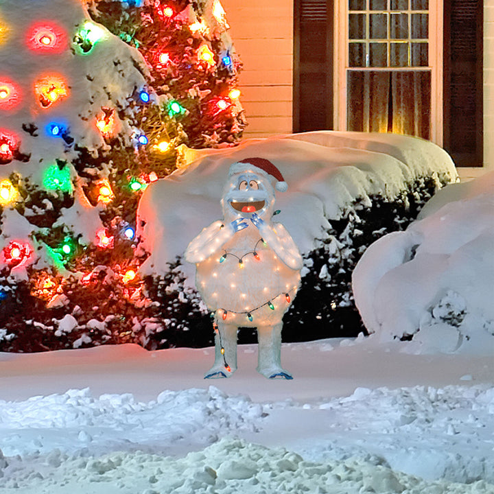 32 Inch Bumble Snowman with Santa Hat Pre Lit Outdoor Holiday Decor (Used) - VMInnovations