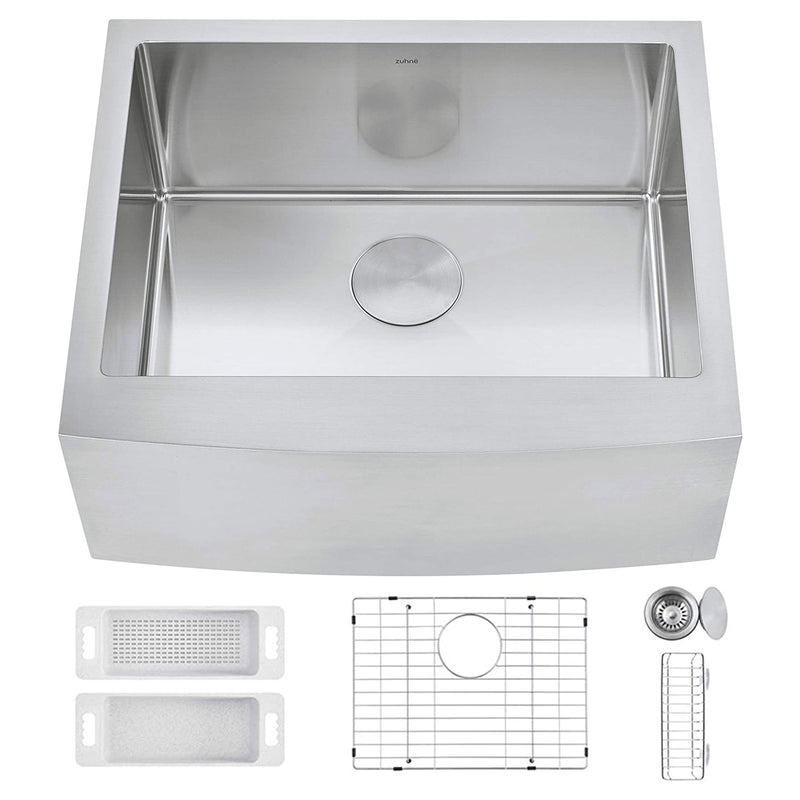 Zuhne Prato Steel Deep Basin Farmhouse Sink with Curved Apron Front (For Parts)